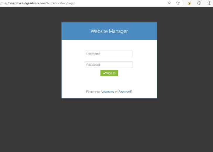 Website Manager Login Screen